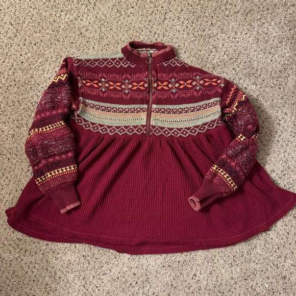 Free People Fair Isle Balloon Sleeve Babydoll Top Oversized Size XS - Picture 5 of 11